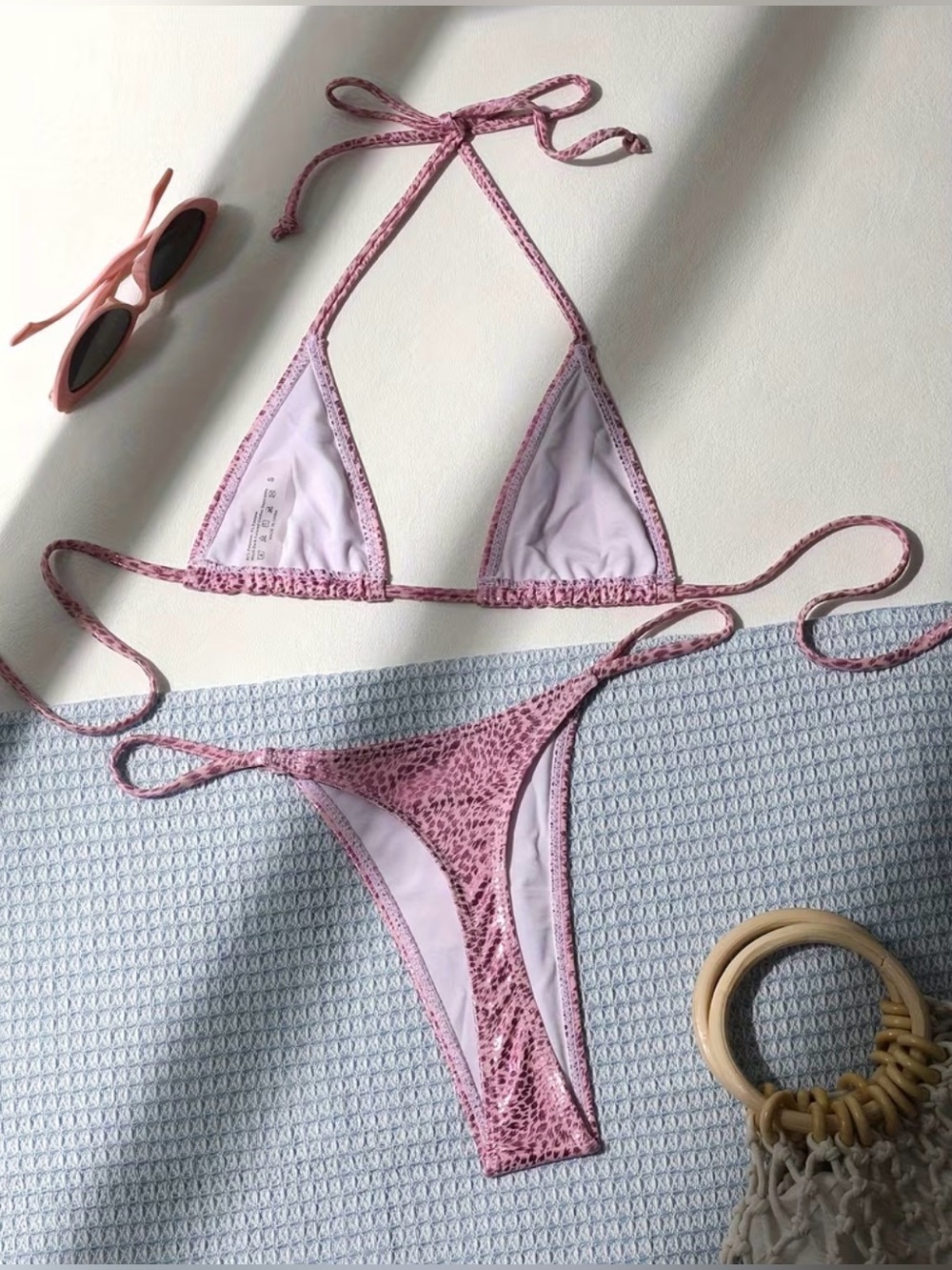 Pink Animal-Print Triangle Bikini Set - Picture 4 of 5